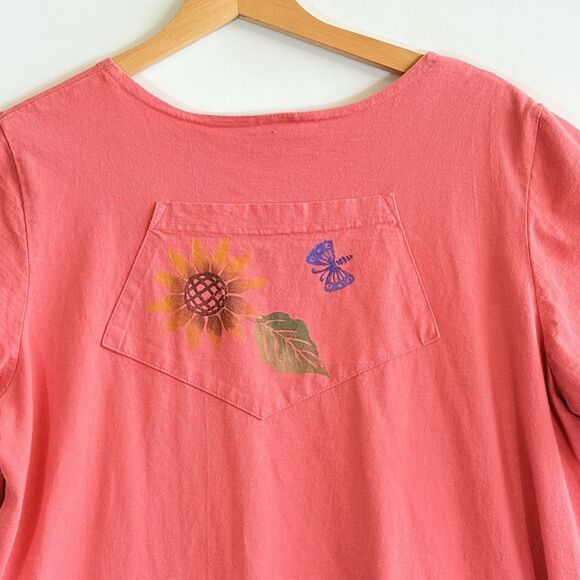 Viva City Vintage Womens Medium Peach Stamped Artsy Artcore Outdoors Shirt Dress - Picture 7 of 9